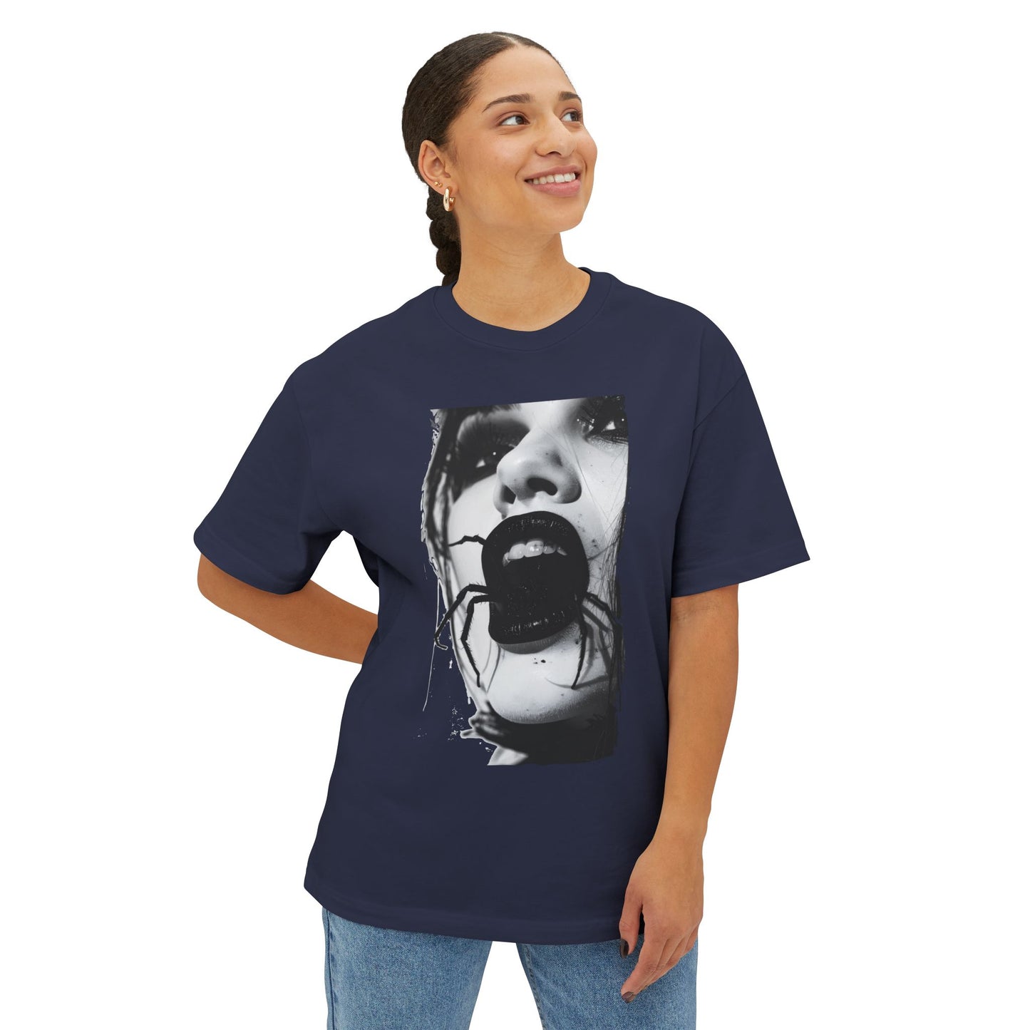Spooky Spider Graphic Tee, Unisex Oversized Black Widow Shirt, Halloween Apparel, Creepy Casual Wear, Unique Gift Idea