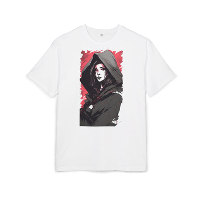 Artistic Oversize Tee with Hooded Character Design, Unisex Streetwear, Graphic Tee, Casual Wear, Unique Gift, Fashion Statement