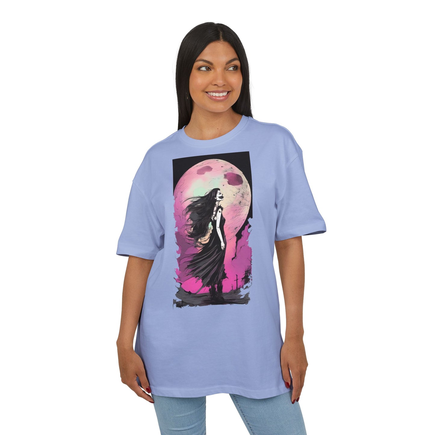 Unisex Heavy Oversize Tee with Moonlit Design, Graphic Tee for Night Lovers, Alternative Fashion, Halloween Shirt, Gift for Her