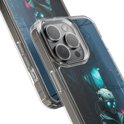 Futuristic Clear Phone Case with Neon City Design