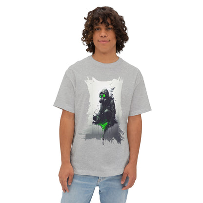 Unisex Oversized Boxy Tee with Unique Green Gas Mask Design, Graphic Tee, Streetwear Fashion, Gift for Gamers, Casual Style