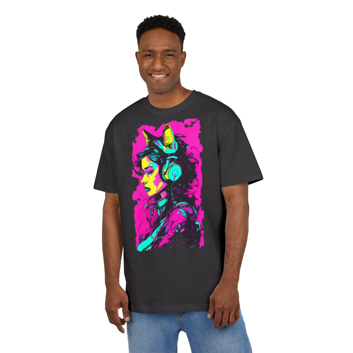 Vibrant Music Lover's Tee, Unisex Heavy Oversize Tee, Trendy Graphic Shirt, Colorful Art Top, Perfect for Festivals and Gifts
