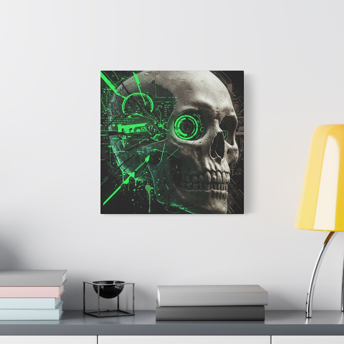 Digital Skull Art Wall Decor, Futuristic Skull Canvas Print, Cyberpunk Home Decor, Gothic Decoration, Unique Gift for Halloween