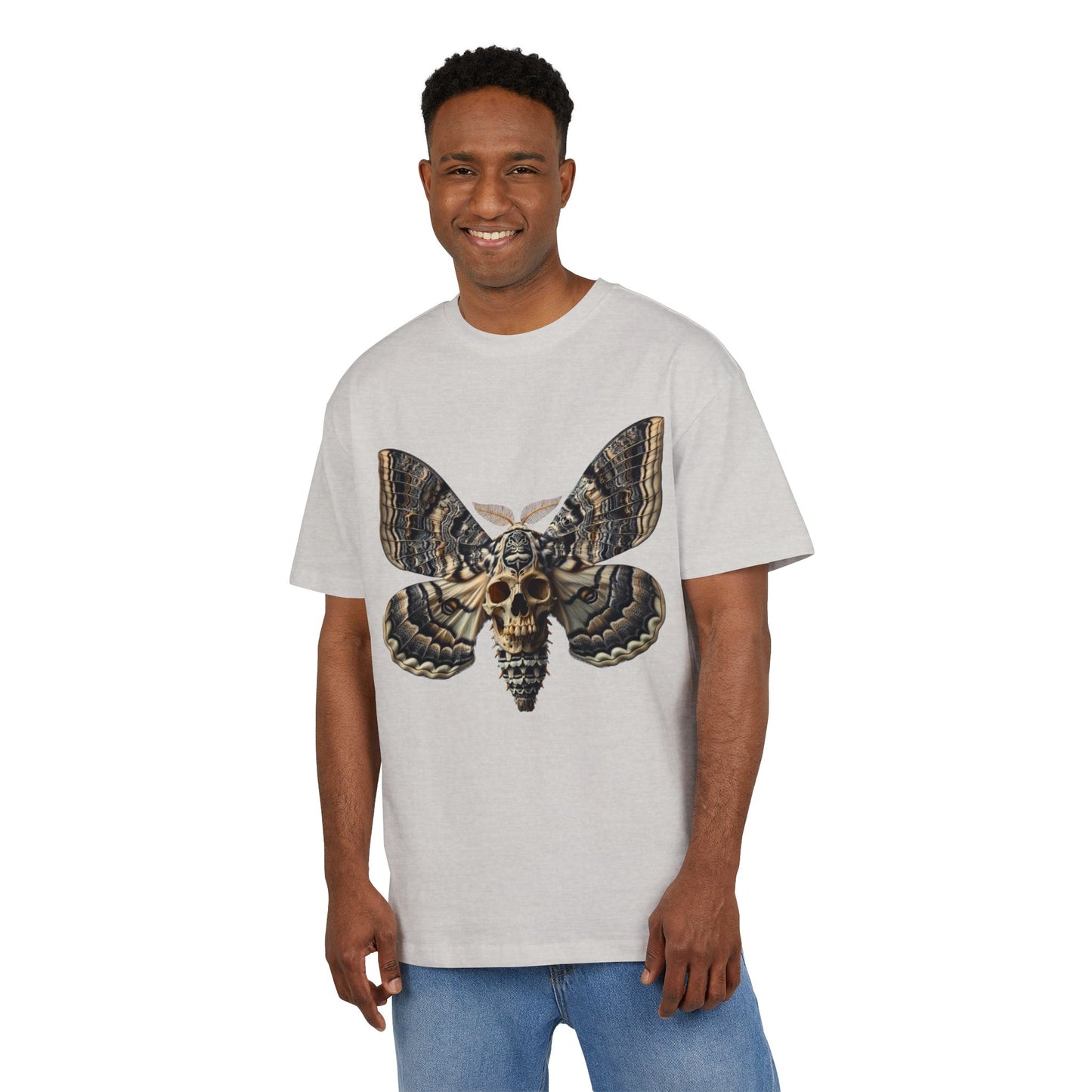 Unisex Oversize Tee with Skull Moth Design - Edgy Graphic Shirt