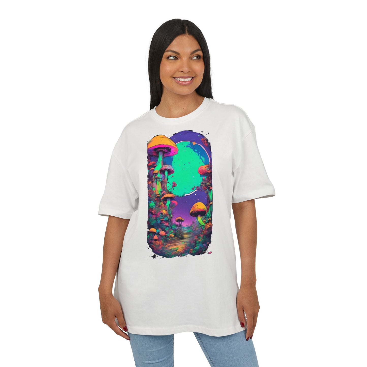 Psychedelic Mushroom Oversize Tee, Unisex Heavyweight Shirt, Bohemian Fashion, Festival Wear, Nature Lover Gift