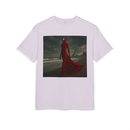 Mystical Red Hooded Tee - Unisex Oversize T-Shirt, Grunge Fashion, Streetwear Style, Gift for Horror Fans, Casual Wear