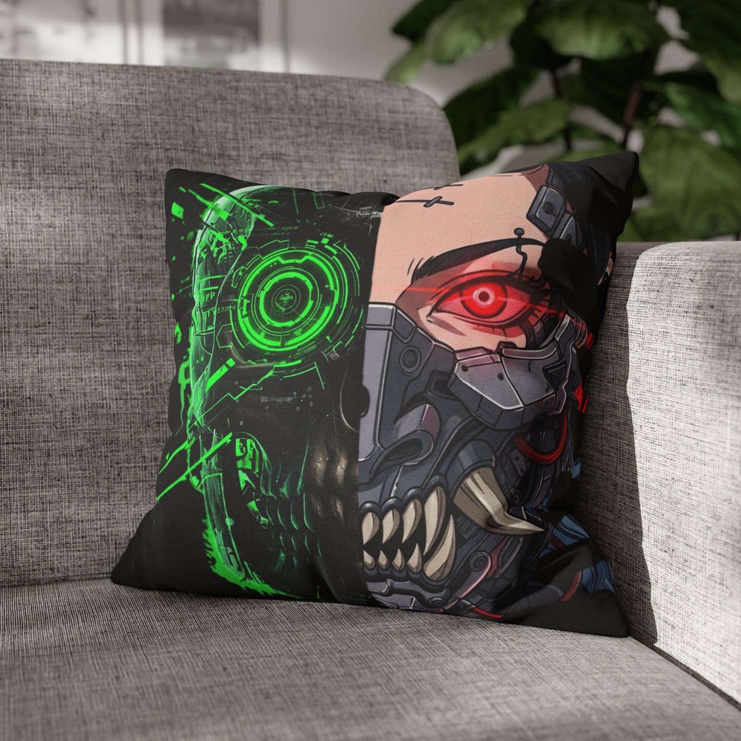 Futuristic Cyborg Pillowcase, Decorative Pillow Cover, Cyberpunk Home Decor, Gift for Sci-Fi Lovers, Gaming Room Accessory