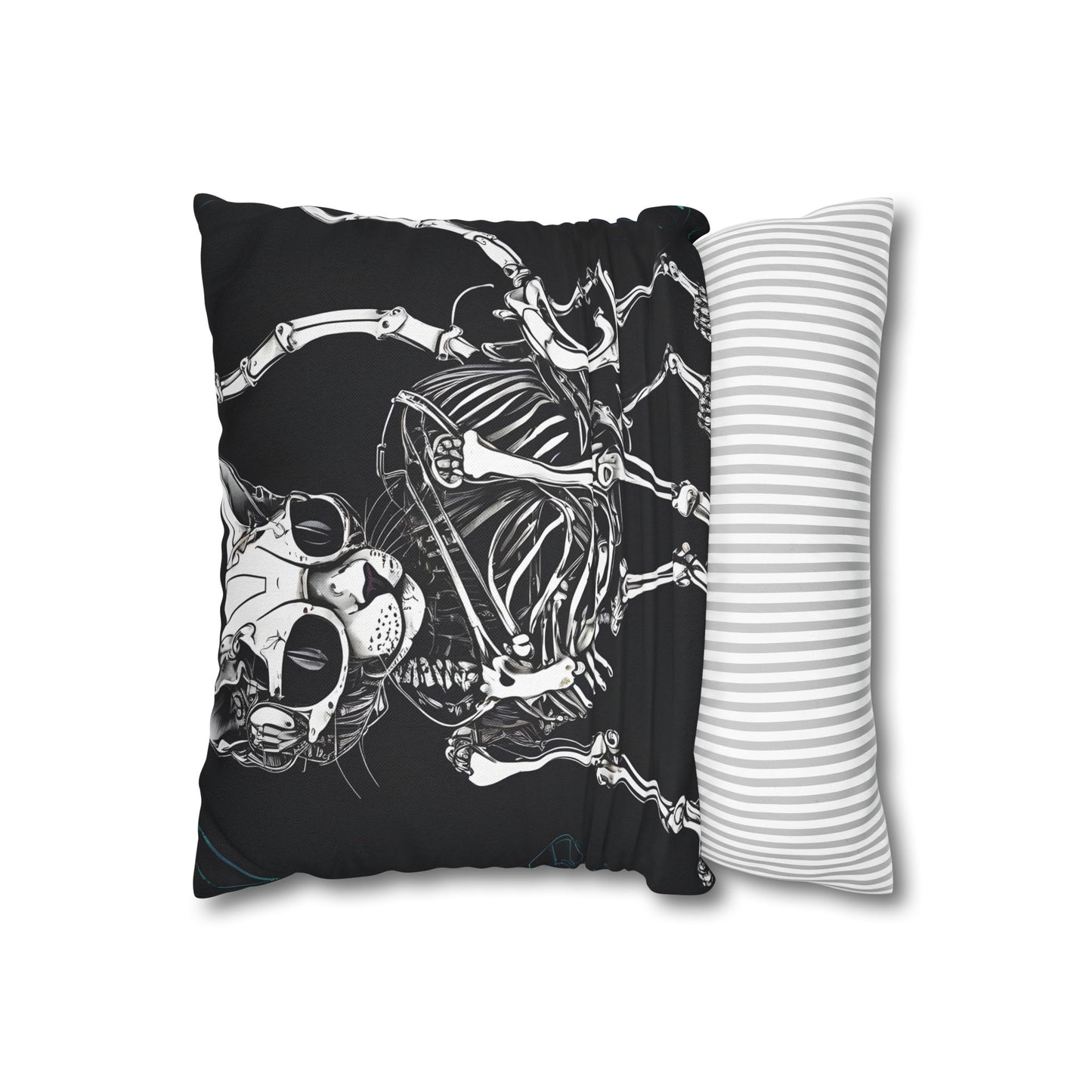 Square Pillowcase with Edgy Skeleton Cat Design