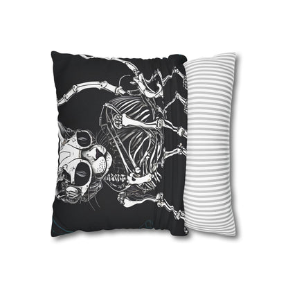 Square Pillowcase with Edgy Skeleton Cat Design
