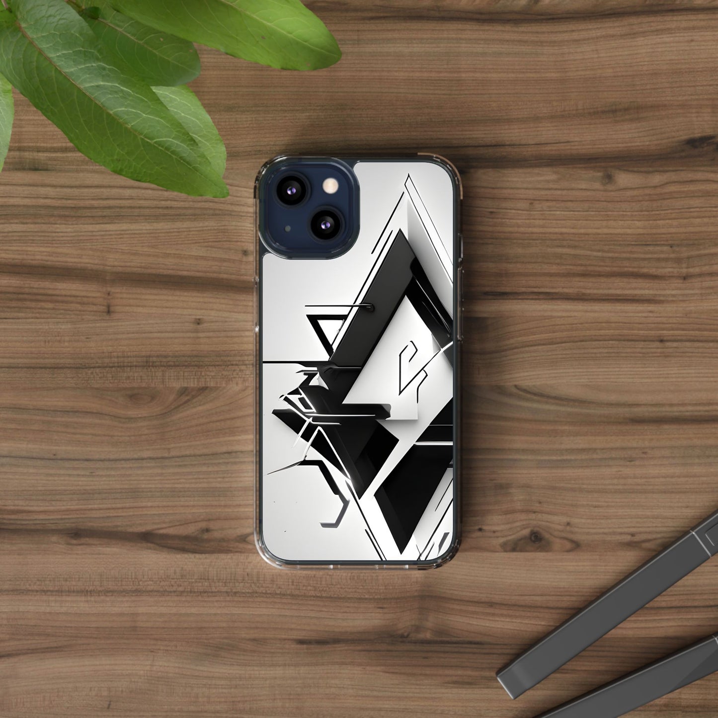 Clear Phone Case with Abstract Edgy Design Print