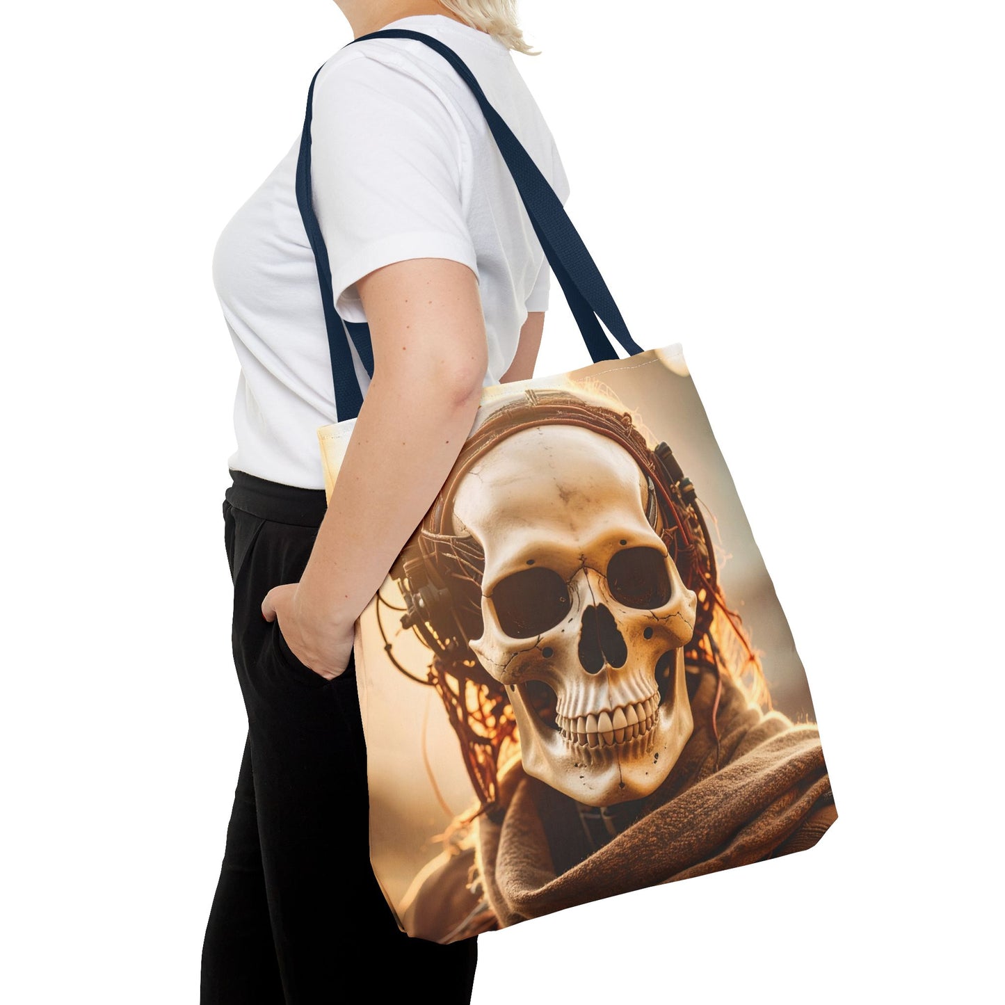 Skull Headphones Tote Bag | Unique Shopping Bag, Gothic Fashion, Music Lover Gift, Festival Accessory, Halloween Decor
