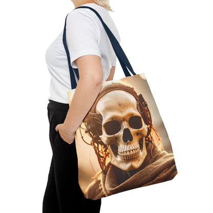 Skull Headphones Tote Bag | Unique Shopping Bag, Gothic Fashion, Music Lover Gift, Festival Accessory, Halloween Decor