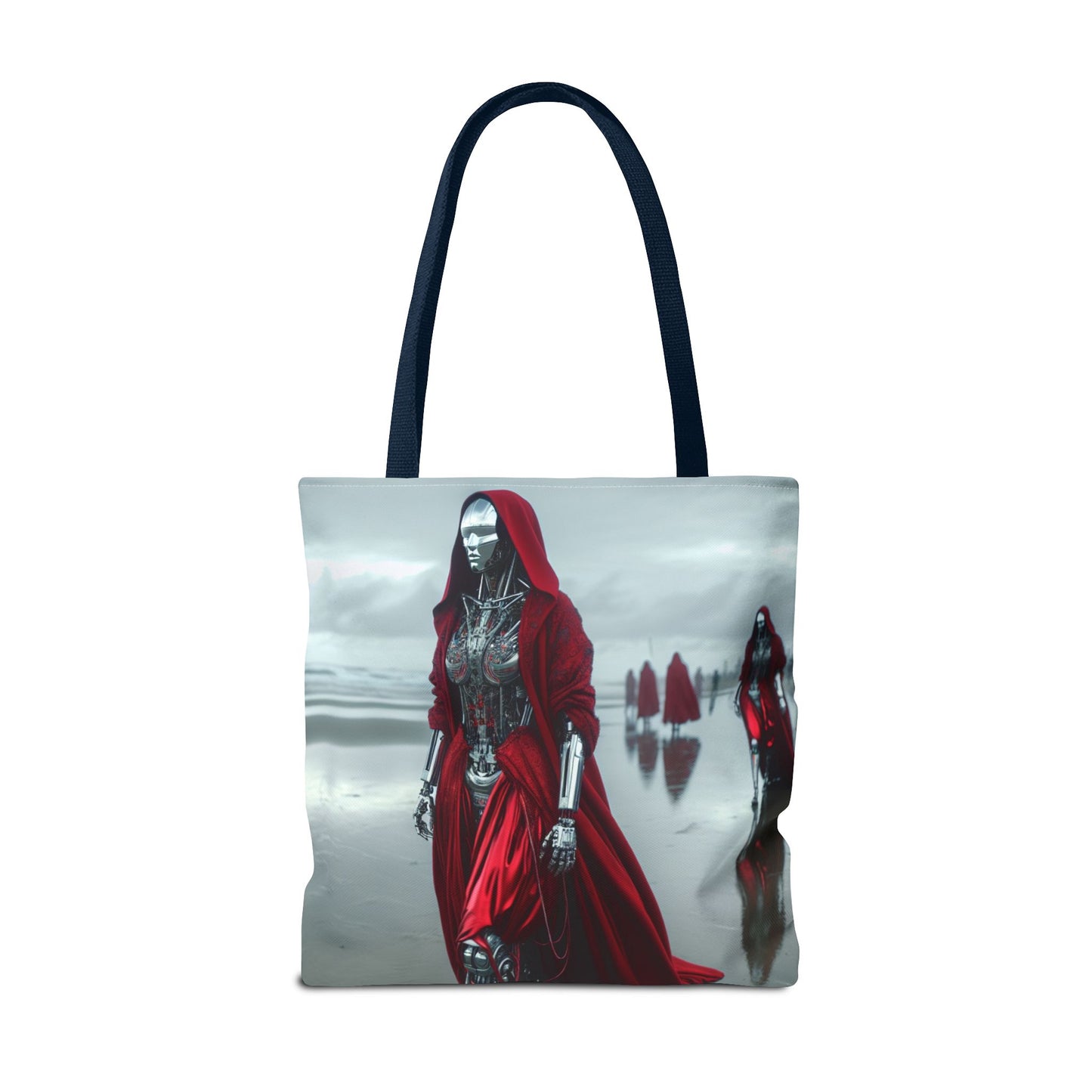 Futuristic Red Hooded Tote Bag, Eco-Friendly Shopping Tote, Stylish Reusable Bag, Perfect for Gifts, Fashion Statement