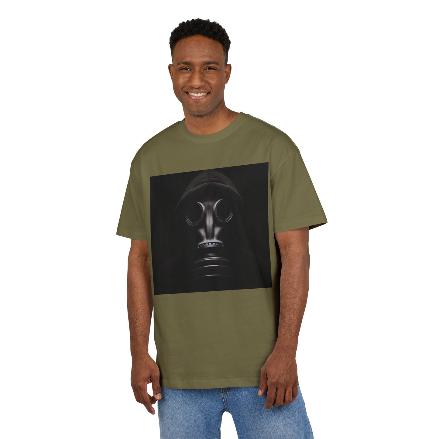 Unisex Heavy Oversize Tee with Bold Gas Mask Design, Streetwear, Artistic Tee, Gift for Trendsetters, Casual Wear, Grunge Fashion