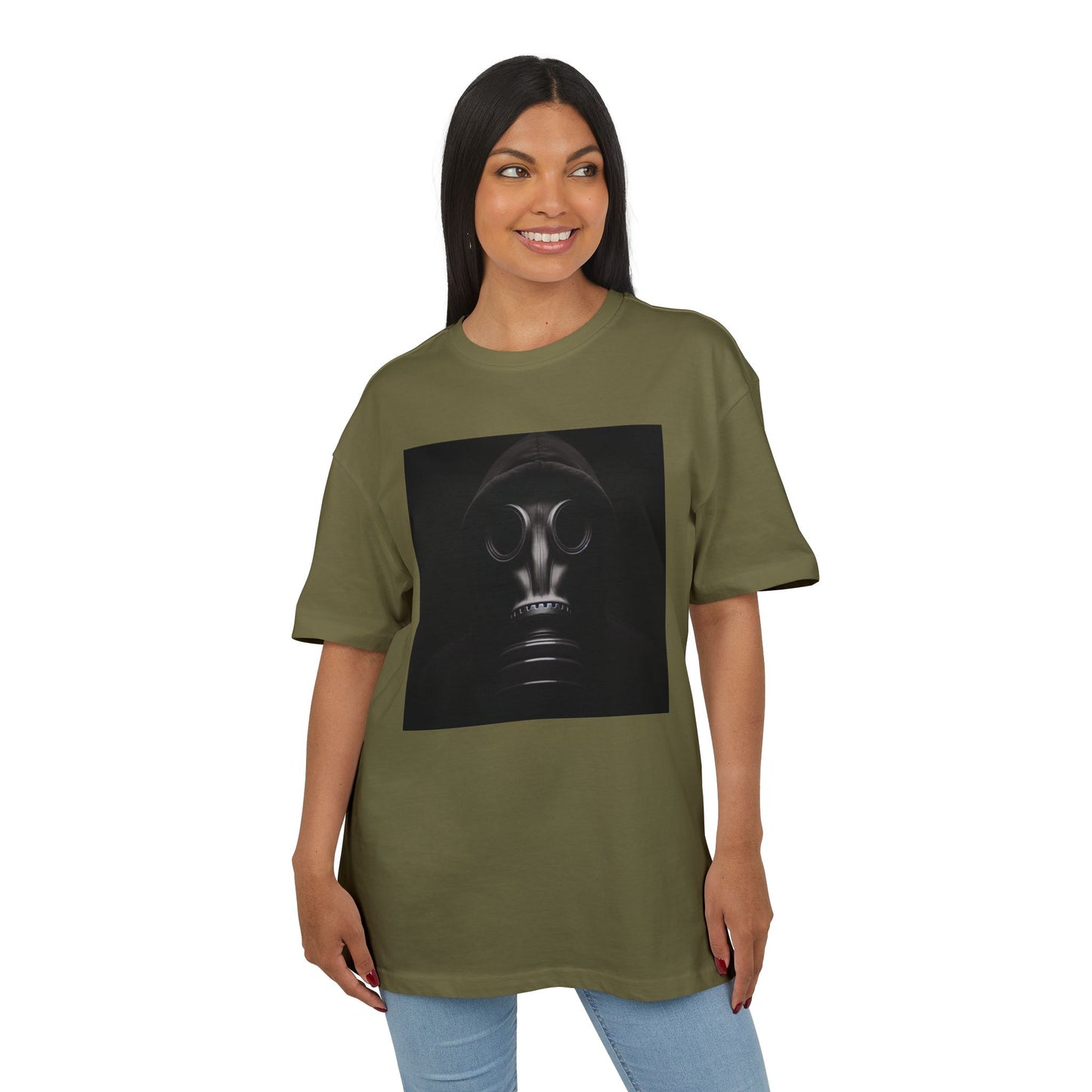 Unisex Heavy Oversize Tee with Bold Gas Mask Design, Streetwear, Artistic Tee, Gift for Trendsetters, Casual Wear, Grunge Fashion