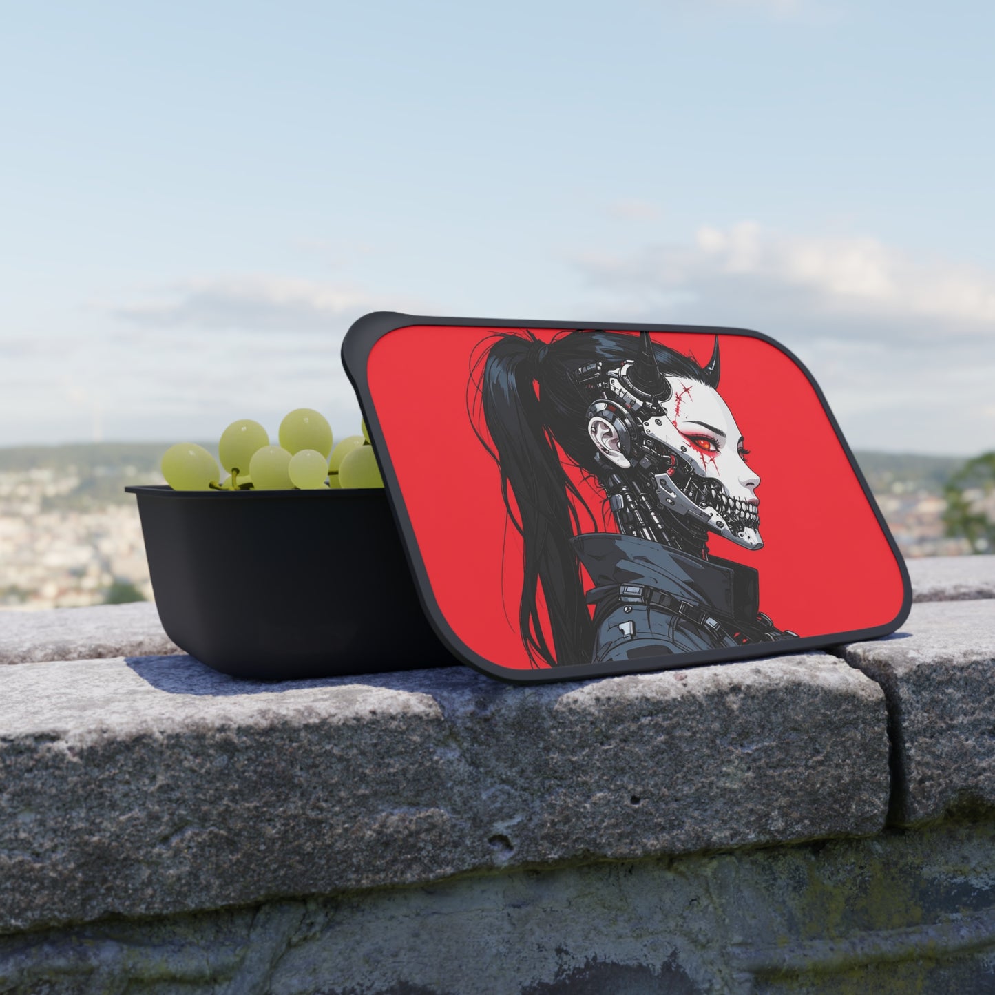 Futuristic Bento Box with Utensils, Stylish Lunch Container, Unique Meal Prep Box, Cyberpunk Food Storage, Perfect for On-the-Go