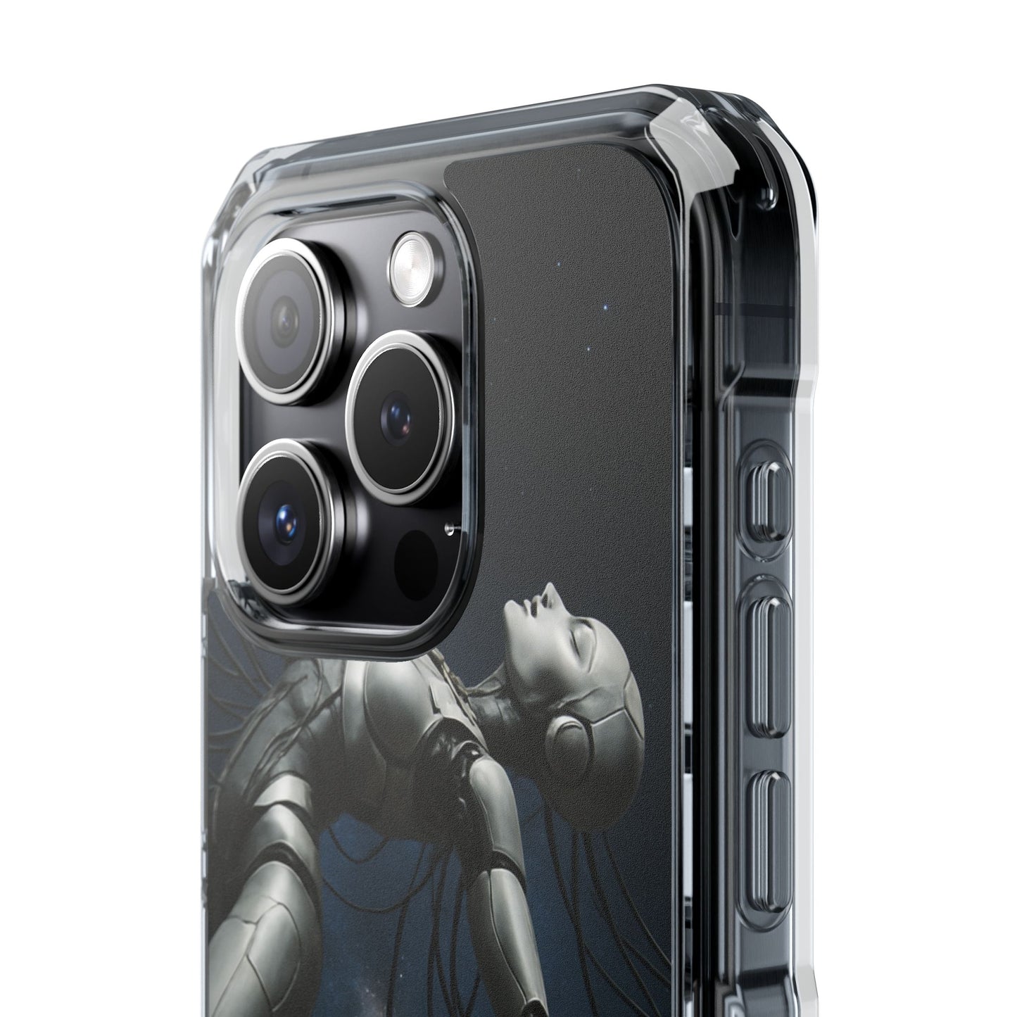 Futuristic Phone Case, Artistic Clear Impact Case for Tech Lovers, Robot Design Phone Cover, Unique Gift for Geeks, Space Theme
