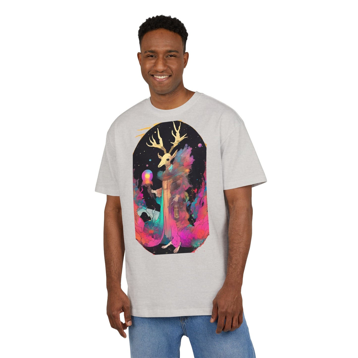 Cosmic Stag Unisex Oversize Tee | Bohemian Vibe T-Shirt, Fantasy Apparel, Unique Gift, Art-Inspired Fashion, Summer Style
