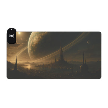 LED Gaming Mouse Pad with Wireless Charging Station - Cosmic Design, Gaming Setup, Home Office Accessory, Desk Decor, Gift for Gamers