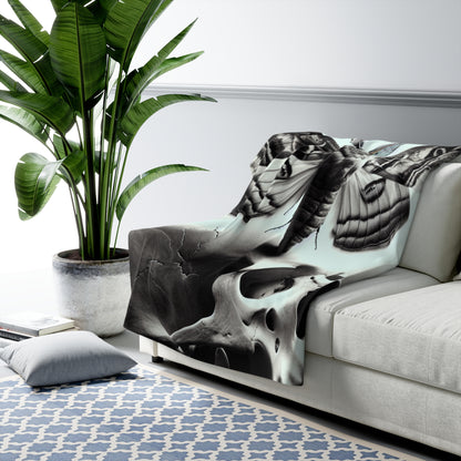 Sherpa Fleece Blanket with Moth Skull Design