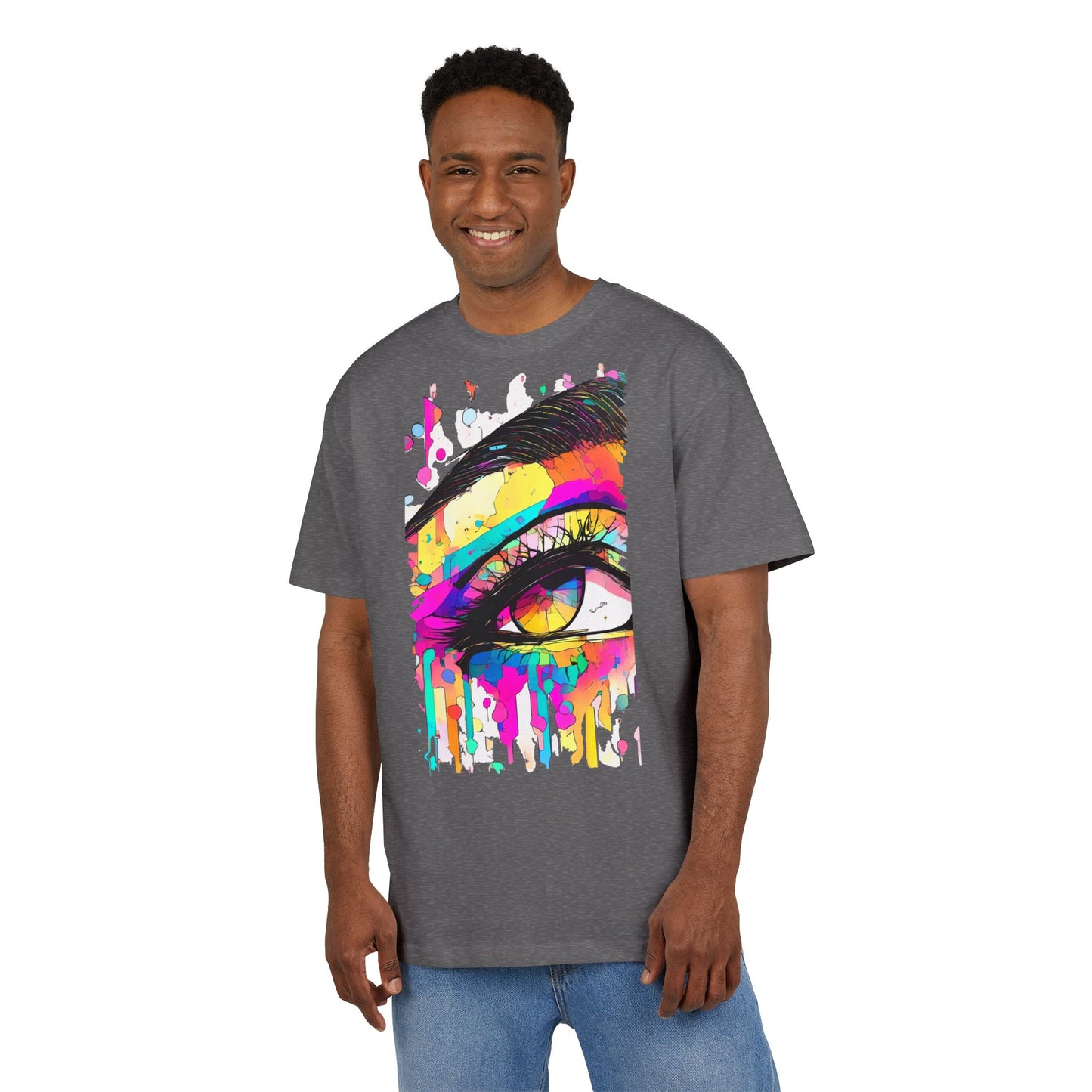 Vibrant Eye Art Oversized Tee, Unisex Heavy Tee for Creative Souls, Art Lovers Gift, Colorful Graphic Shirt, Festival Attire