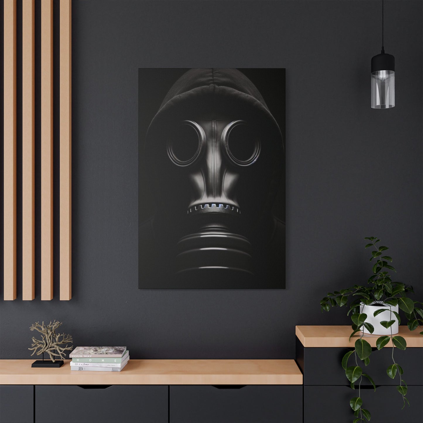 Stylish Gas Mask Art Canvas, Dark Aesthetic Wall Decor, Unique Gift for Art Lovers, Modern Home Accent, Gothic Room Art