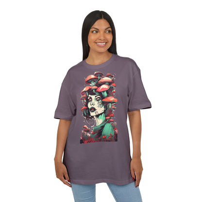 Mushroom Woman Oversized Tee, Bohemian Graphic T-Shirt, Unique Art Tee, Festival Wear, Streetwear Style Top