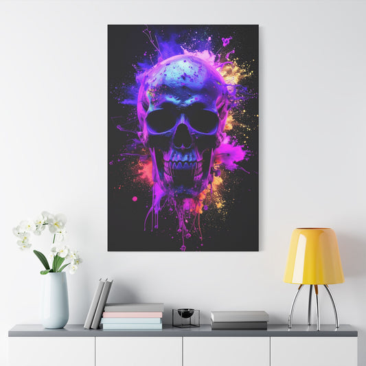 Vibrant Skull Canvas Art, Colorful Wall Decor, Gothic Home Decor, Unique Gift for Halloween, Edgy Art Piece