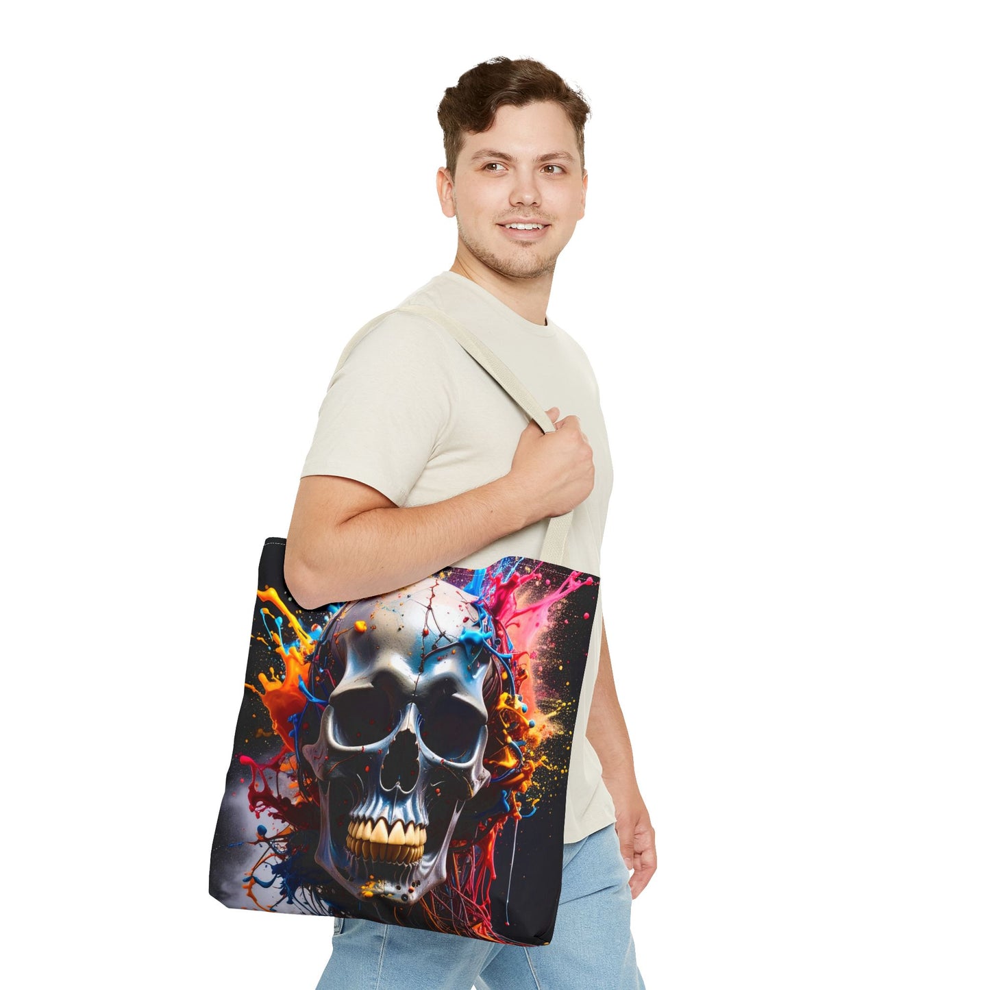 Vibrant Skull Tote Bag, Artistic Reusable Bag, Eco-Friendly Shopping Tote, Perfect Gift for Halloween, Gothic Style