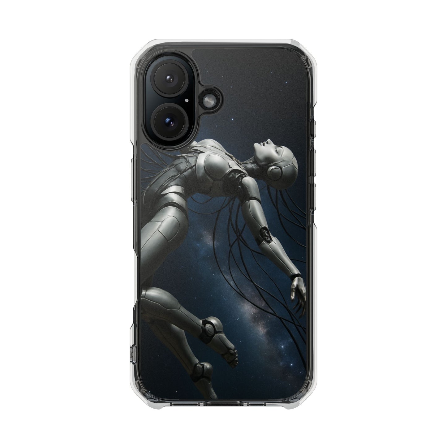 Futuristic Phone Case, Artistic Clear Impact Case for Tech Lovers, Robot Design Phone Cover, Unique Gift for Geeks, Space Theme