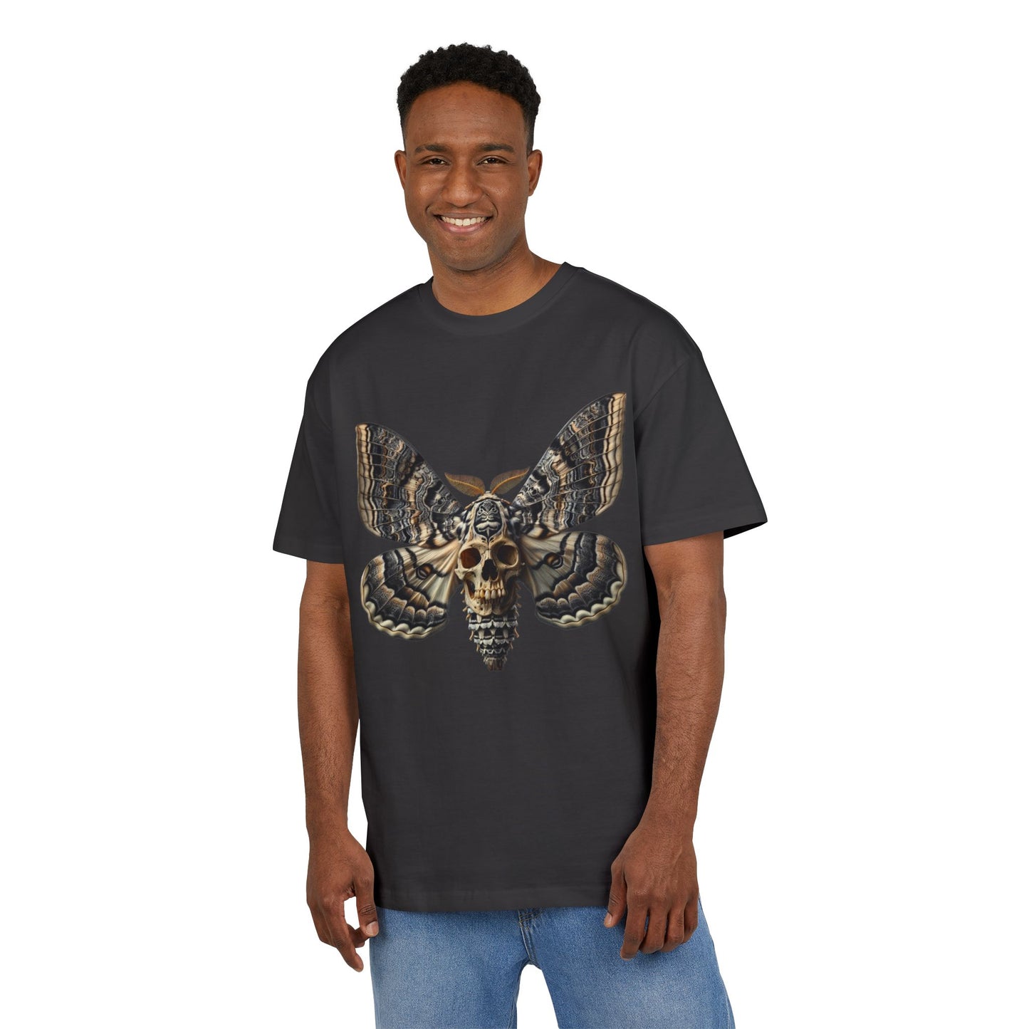 Unisex Oversize Tee with Skull Moth Design - Edgy Graphic Shirt