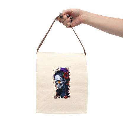 Skull and Flower Canvas Lunch Bag | Eco-Friendly Tote, Gift for Goths, Unique School Bag, Halloween Decor, Reusable Snack Cooler