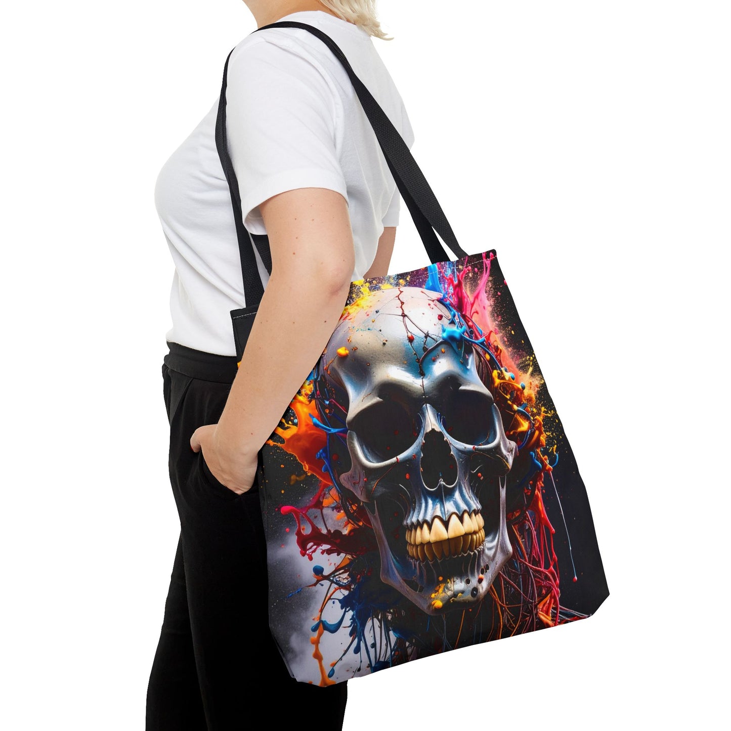 Vibrant Skull Tote Bag, Artistic Reusable Bag, Eco-Friendly Shopping Tote, Perfect Gift for Halloween, Gothic Style