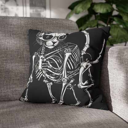 Square Pillowcase with Edgy Skeleton Cat Design
