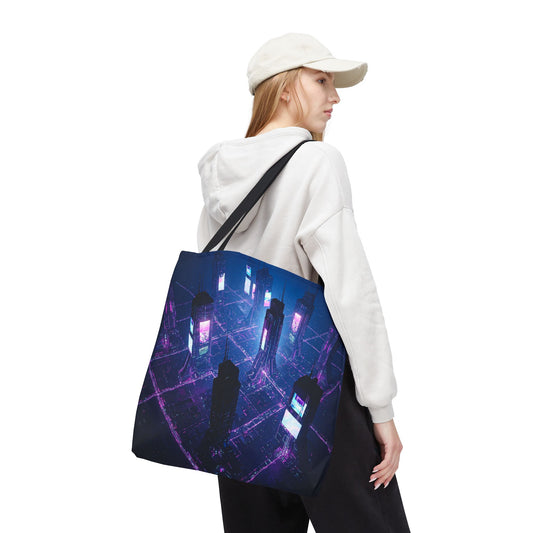 Futuristic Cityscape Tote Bag | Eco-Friendly Reusable Shopping Bag, Nerdy Gift, Trendy Beach Bag, Travel Accessory, Stylish Grocery Bag