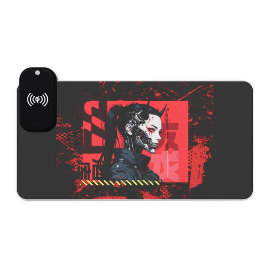 LED Gaming Mouse Pad with Wireless Charging - Cyberpunk Design, Gamer Essential, Desk Accessory, LED RGB, Perfect Gift for Gamers