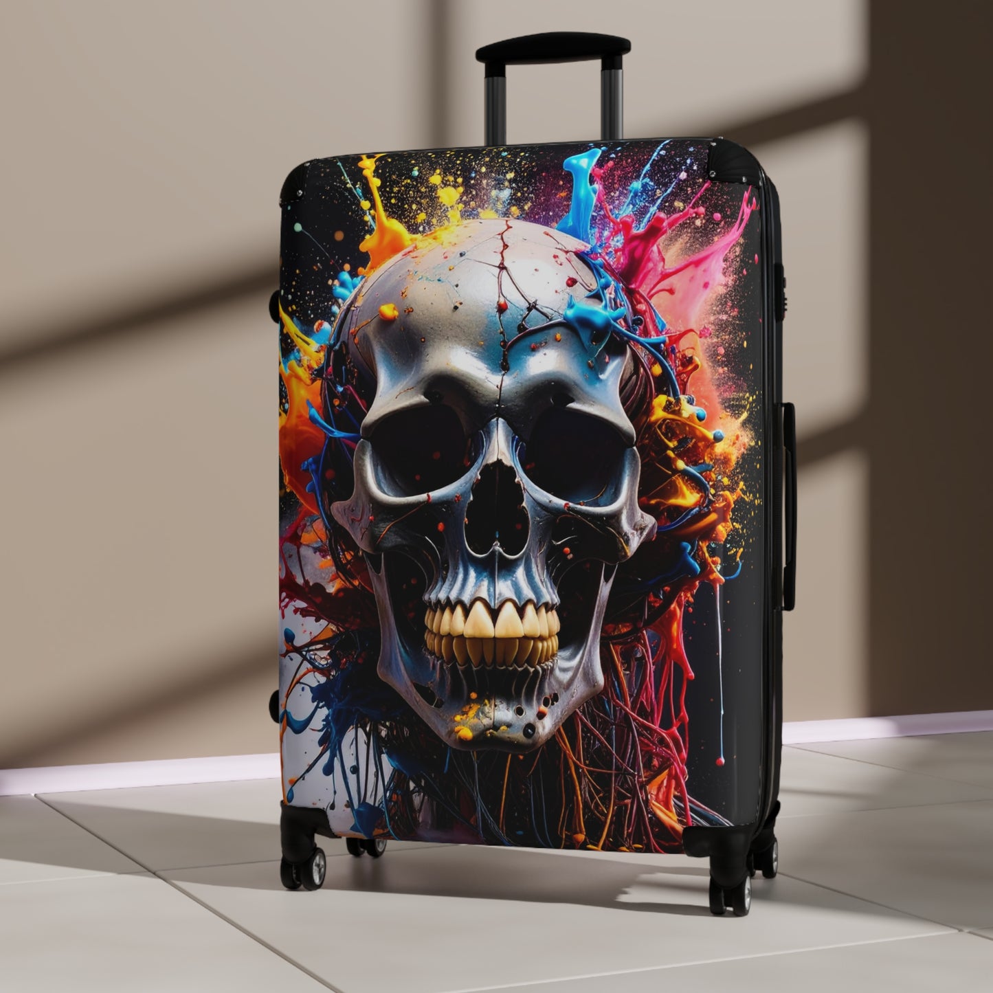 Skull Art Suitcase - Travel Case for Adventurers, Unique Luggage, Gift for Goths, Curated Travel Gear, Eye-Catching Baggage