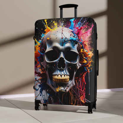 Skull Art Suitcase - Travel Case for Adventurers, Unique Luggage, Gift for Goths, Curated Travel Gear, Eye-Catching Baggage