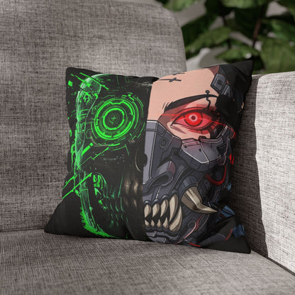 Futuristic Cyborg Pillowcase, Decorative Pillow Cover, Cyberpunk Home Decor, Gift for Sci-Fi Lovers, Gaming Room Accessory