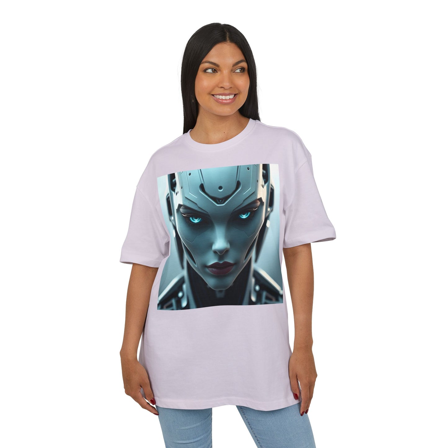 Futuristic Robot Oversize Tee, Cyberpunk Fashion, Unisex Graphic T-Shirt, Tech-Inspired Apparel, Unique Gift for Geeks