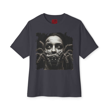 Eerie Spider Graphic Unisex Boxy Tee, Creepy Shirt for Halloween, Casual Wear, Street Fashion, Unique Gift for Spooky Season