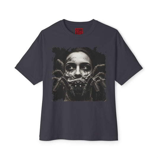 Eerie Spider Graphic Unisex Boxy Tee, Creepy Shirt for Halloween, Casual Wear, Street Fashion, Unique Gift for Spooky Season