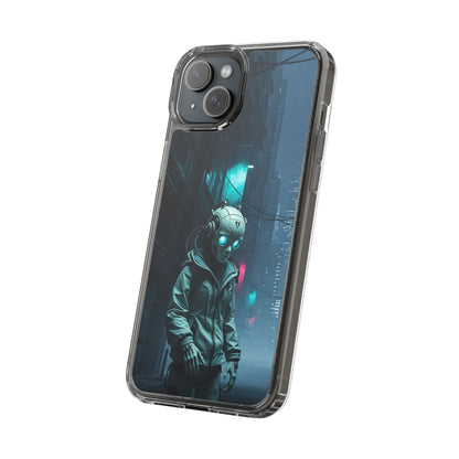 Futuristic Clear Phone Case with Neon City Design