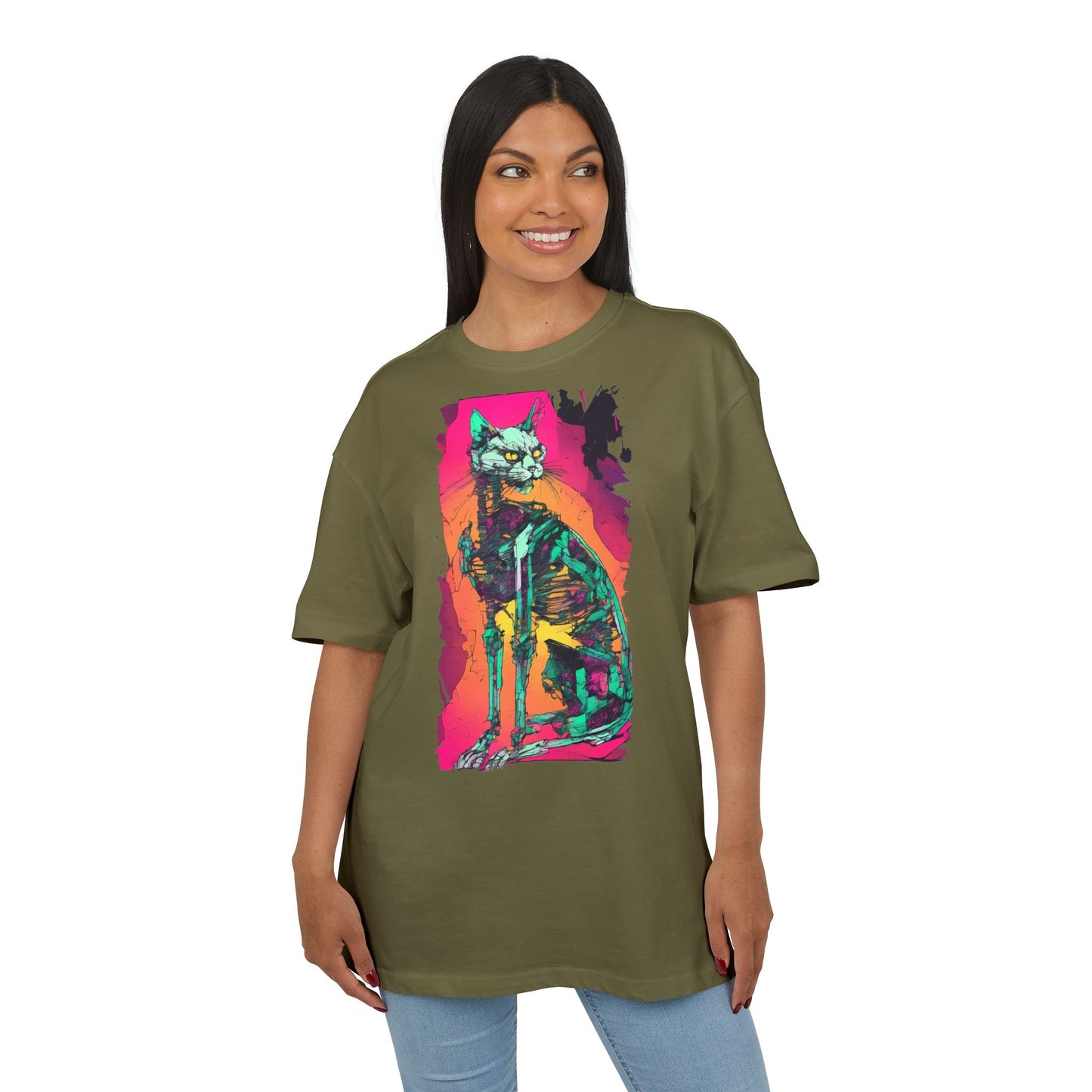 Vibrant Cat Art Tee, Unisex Oversized T-Shirt, Colorful Pet Lover Gift, Unique Graphic Shirt, Casual Everyday Wear