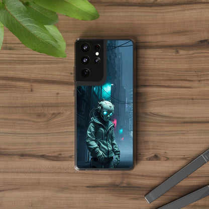 Futuristic Clear Phone Case with Neon City Design
