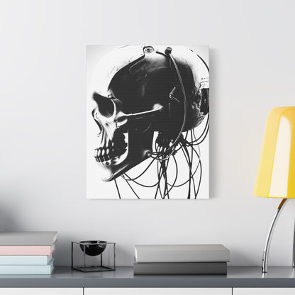 Gothic Skull Canvas Art, Black and White Stretched Wall Decor, Edgy Home Aesthetic, Perfect for Halloween and Punk Lovers