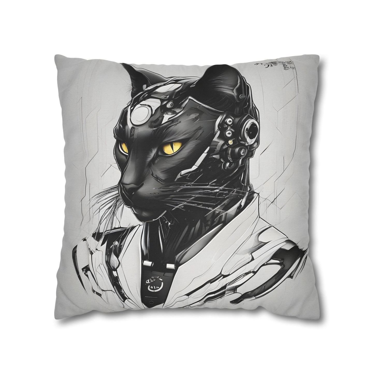 Square Pillowcase with Edgy Futuristic Cat Design