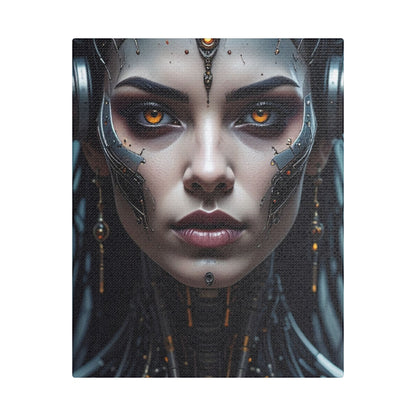Futuristic Stretched Canvas Art, Cyberpunk Wall Décor, Unique Home Decor, Robot Portrait, Gothic Art Giveaway