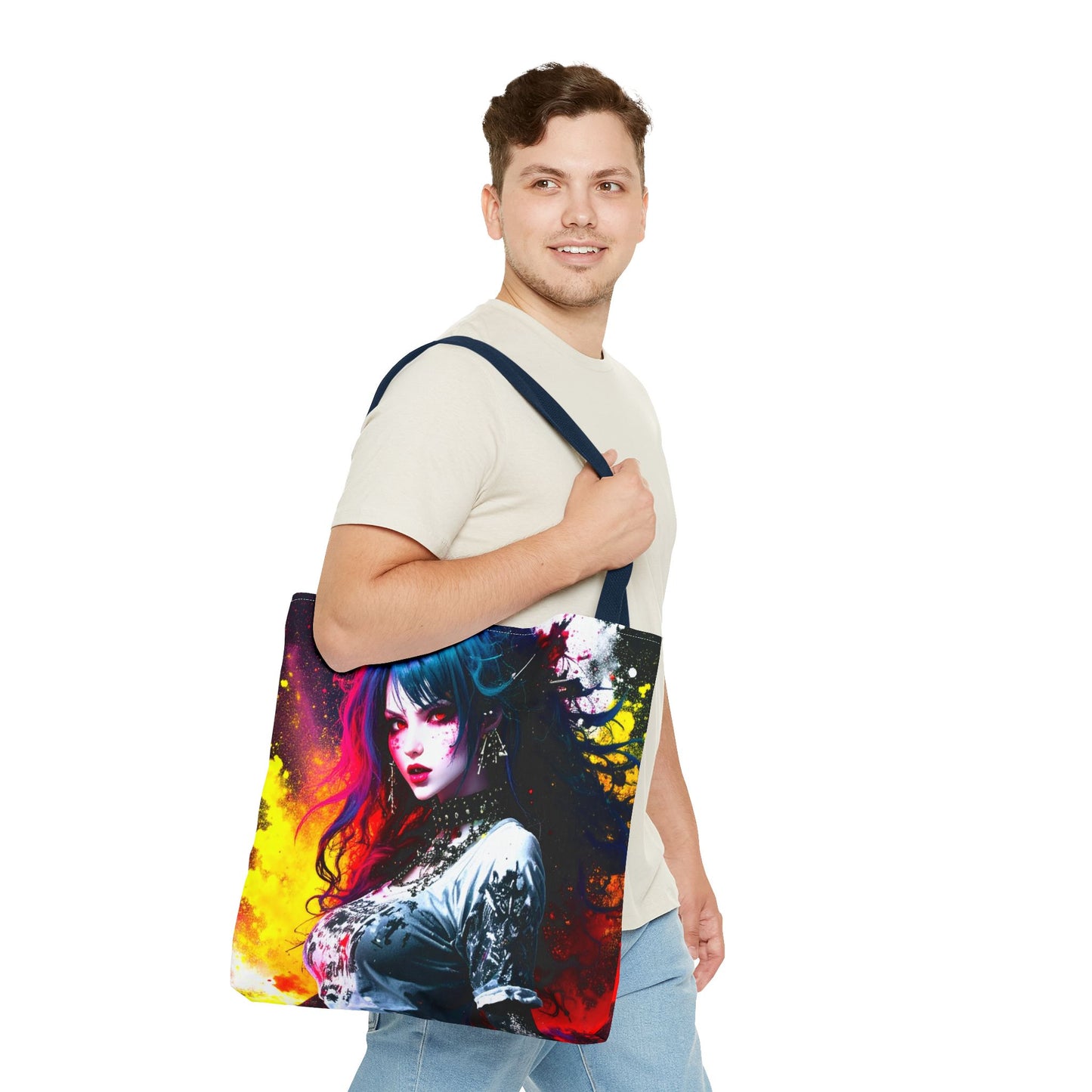Vibrant Art Tote Bag, Gothic Chic Shopper, Colorful Beach Bag, Unique Gift for Her, Boho Style Tote, Festival Essential
