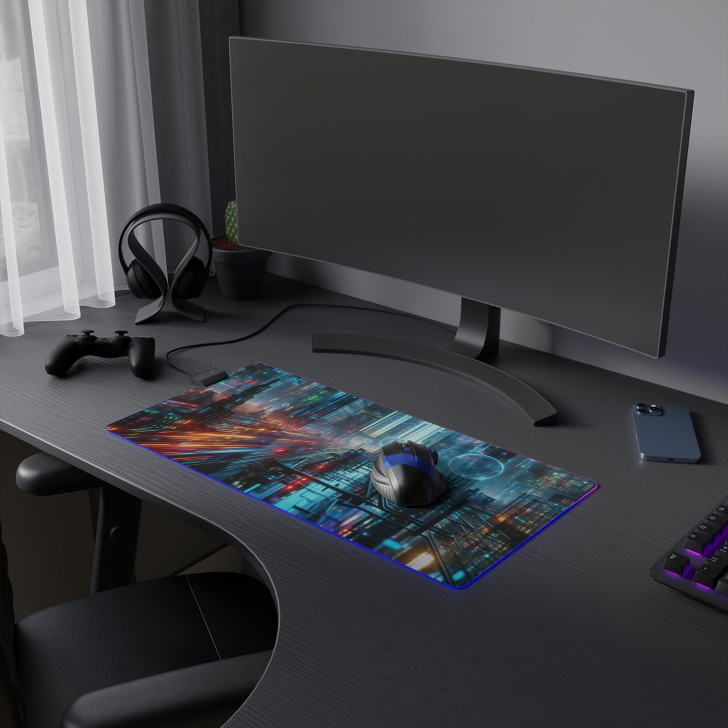 Futuristic LED Gaming Mouse Pad, Large Computer Desk Mat, RGB RGB Gaming Accessories, Gift for Gamers, Desk Decor